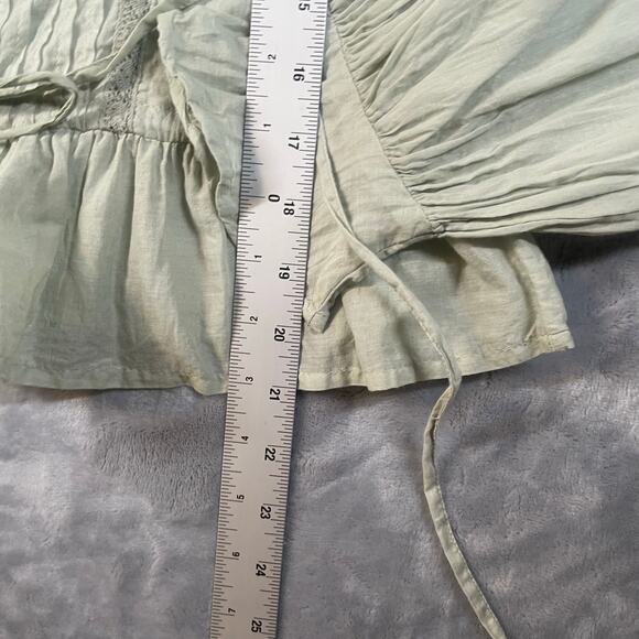 Pastel sage green cotton peasant top XL long blouson sleeves peplum cottage boho - Picture 4 of 9